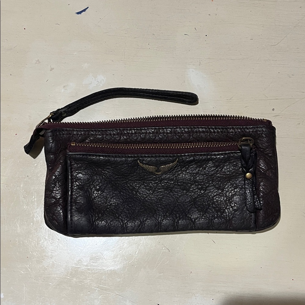 Zadig & Voltaire Deep Purple Leather Wristlet Clutch